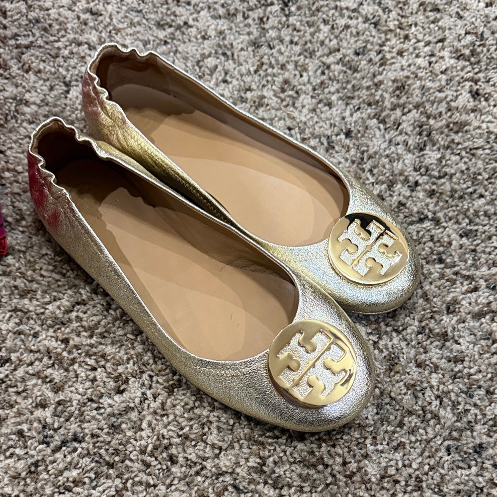 Tory Burch Metallic Gold Flats